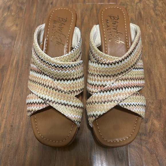 Blowfish Shoes - Woven Zigzag Tan Multi Mules Abi Wedge Sandal Summer Spring Blowfish Malibu